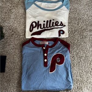 Mitchell & Ness Phillies Blue and White Long Sleeve Tees